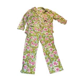 Jones New York Sport Floral Matching Set Top Pants Womens 6 Green Rose Print